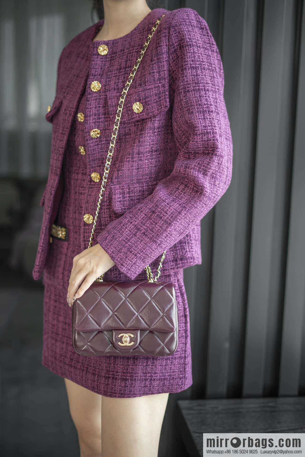 ππππππ πππ Flap new thick chain handle, square fat man, small, burgundy AS5032