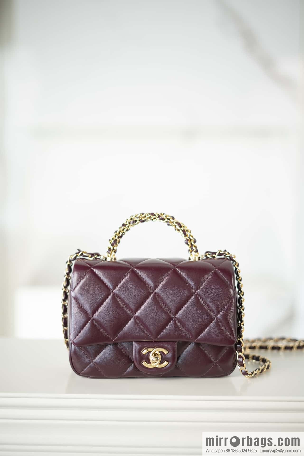 ππππππ πππ Flap new thick chain handle, square fat man, small, burgundy AS5032