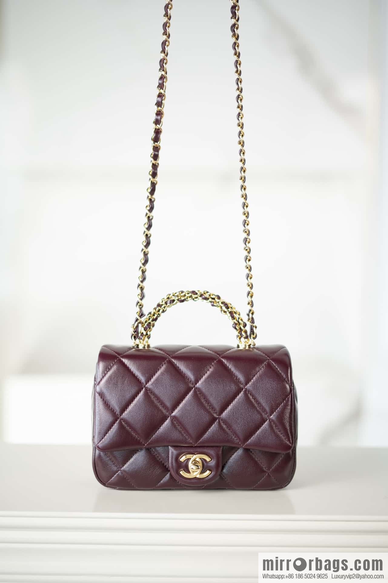 ππππππ πππ Flap new thick chain handle, square fat man, small, burgundy AS5032