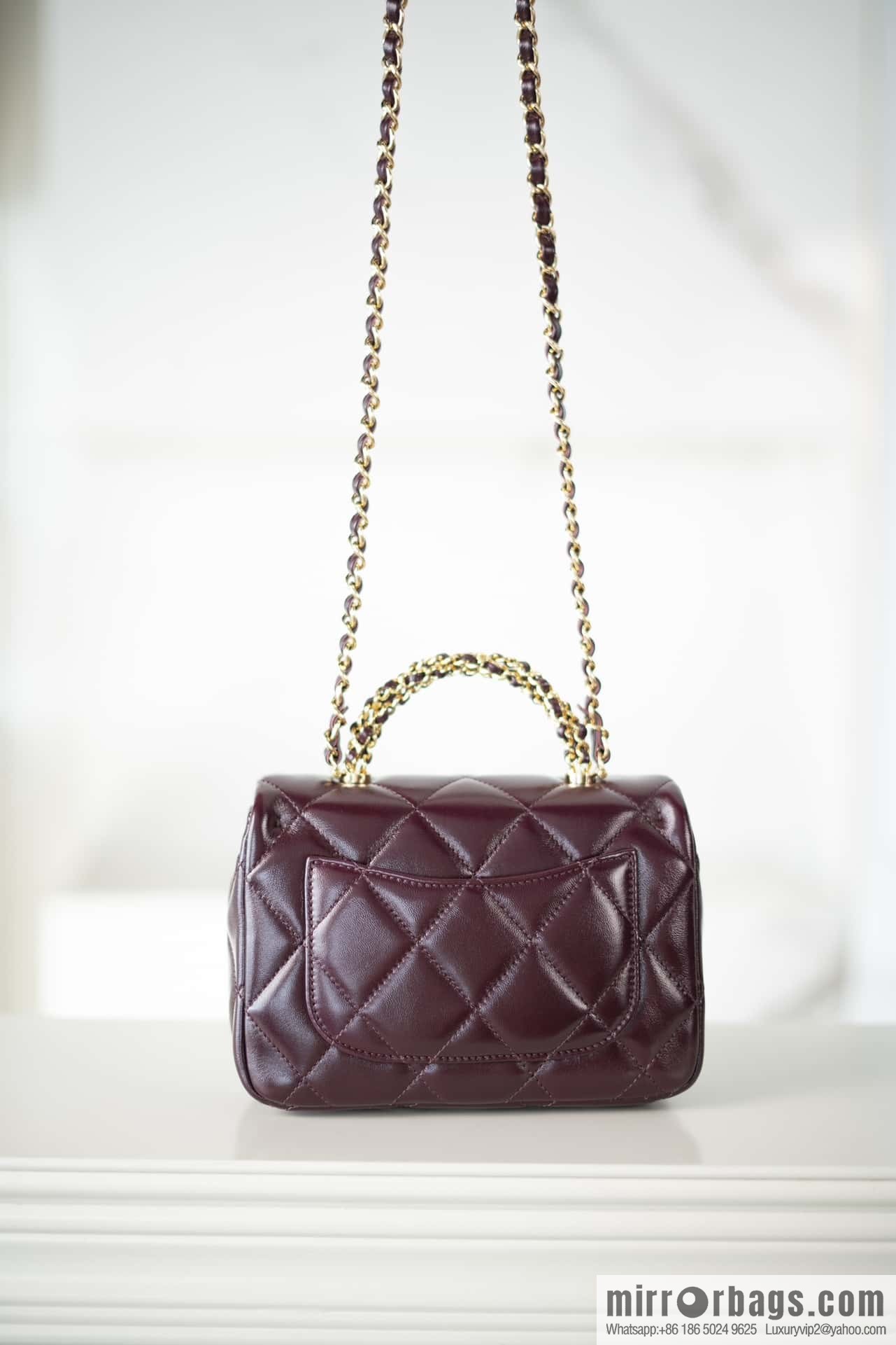 ππππππ πππ Flap new thick chain handle, square fat man, small, burgundy AS5032
