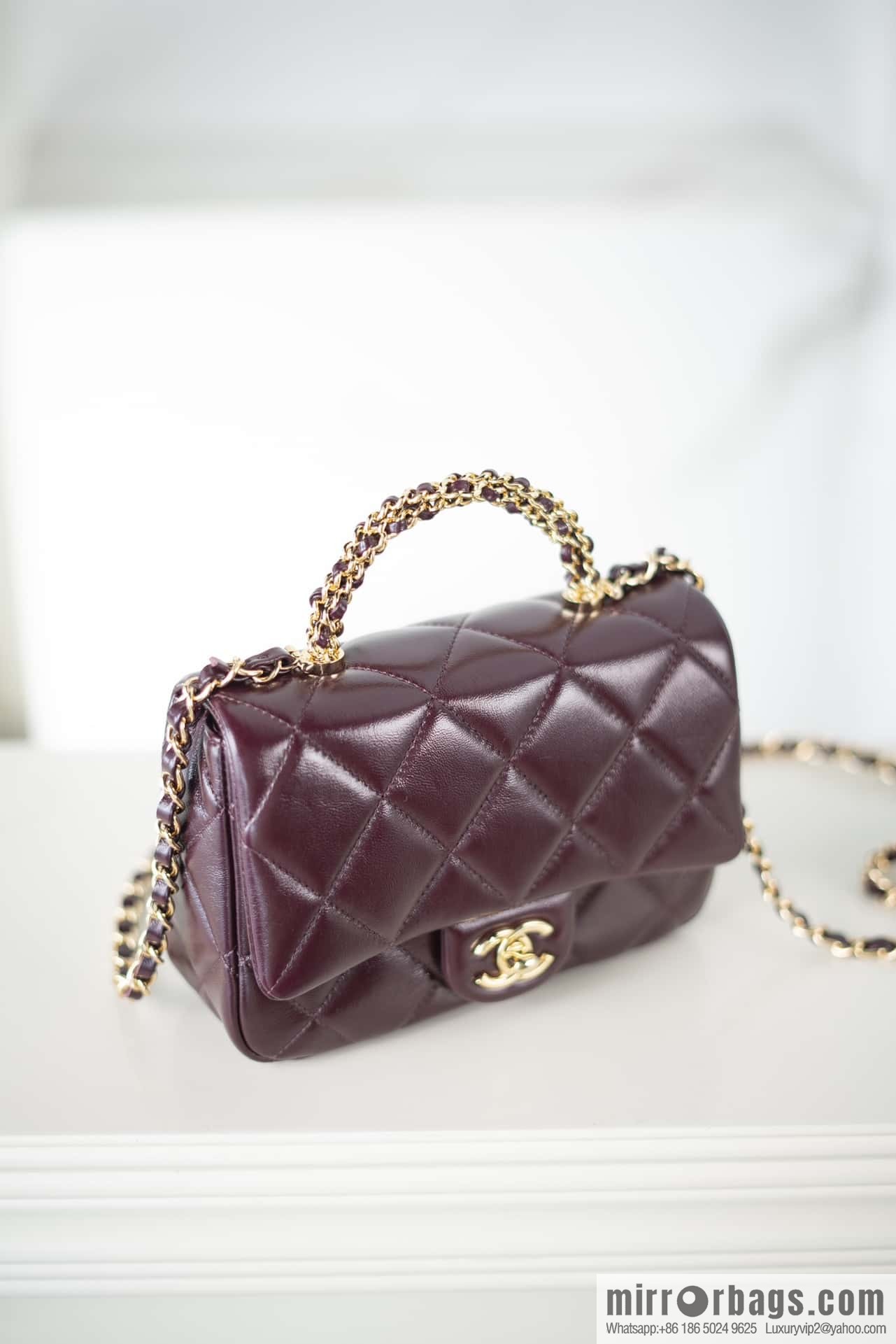 ππππππ πππ Flap new thick chain handle, square fat man, small, burgundy AS5032