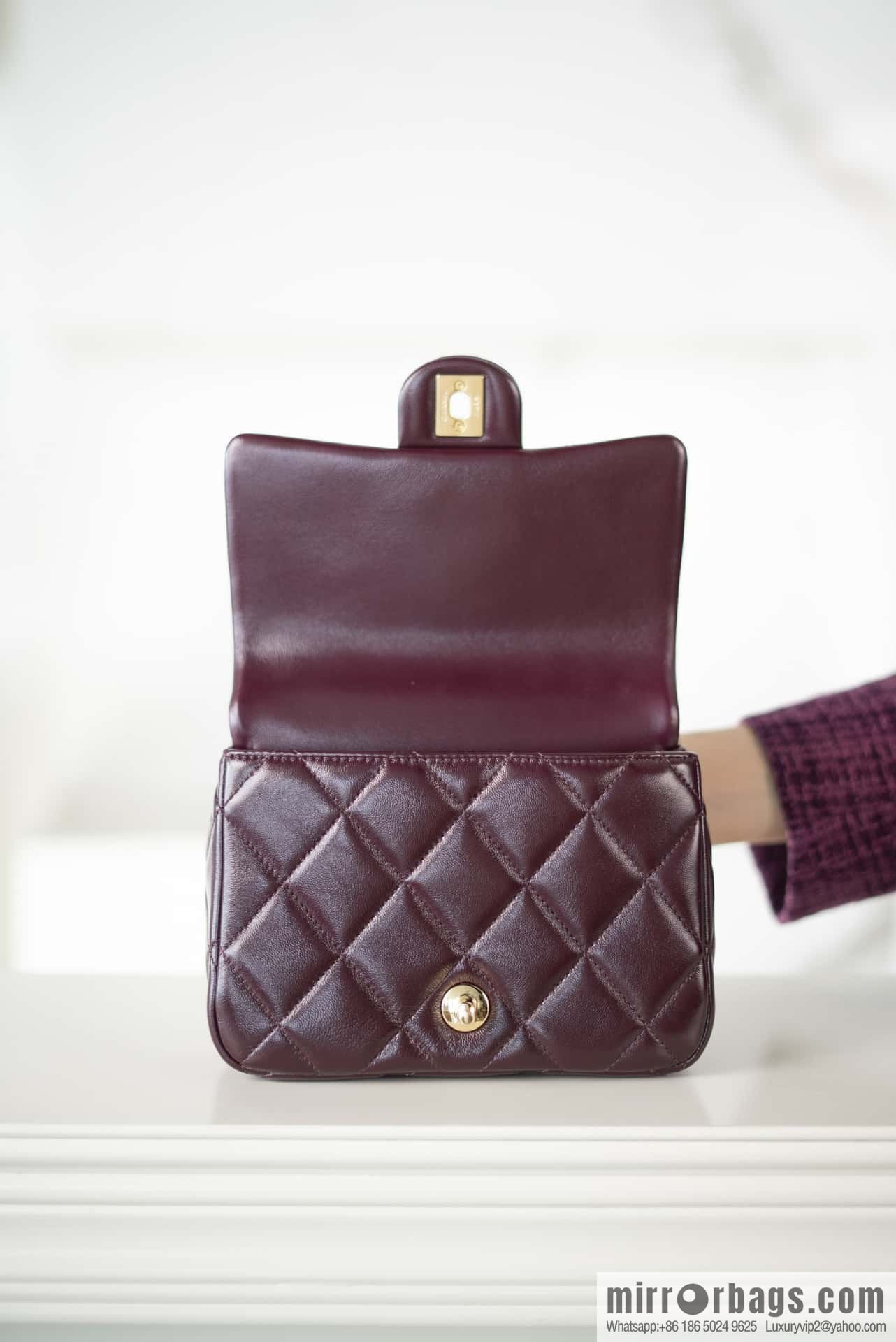ππππππ πππ Flap new thick chain handle, square fat man, small, burgundy AS5032