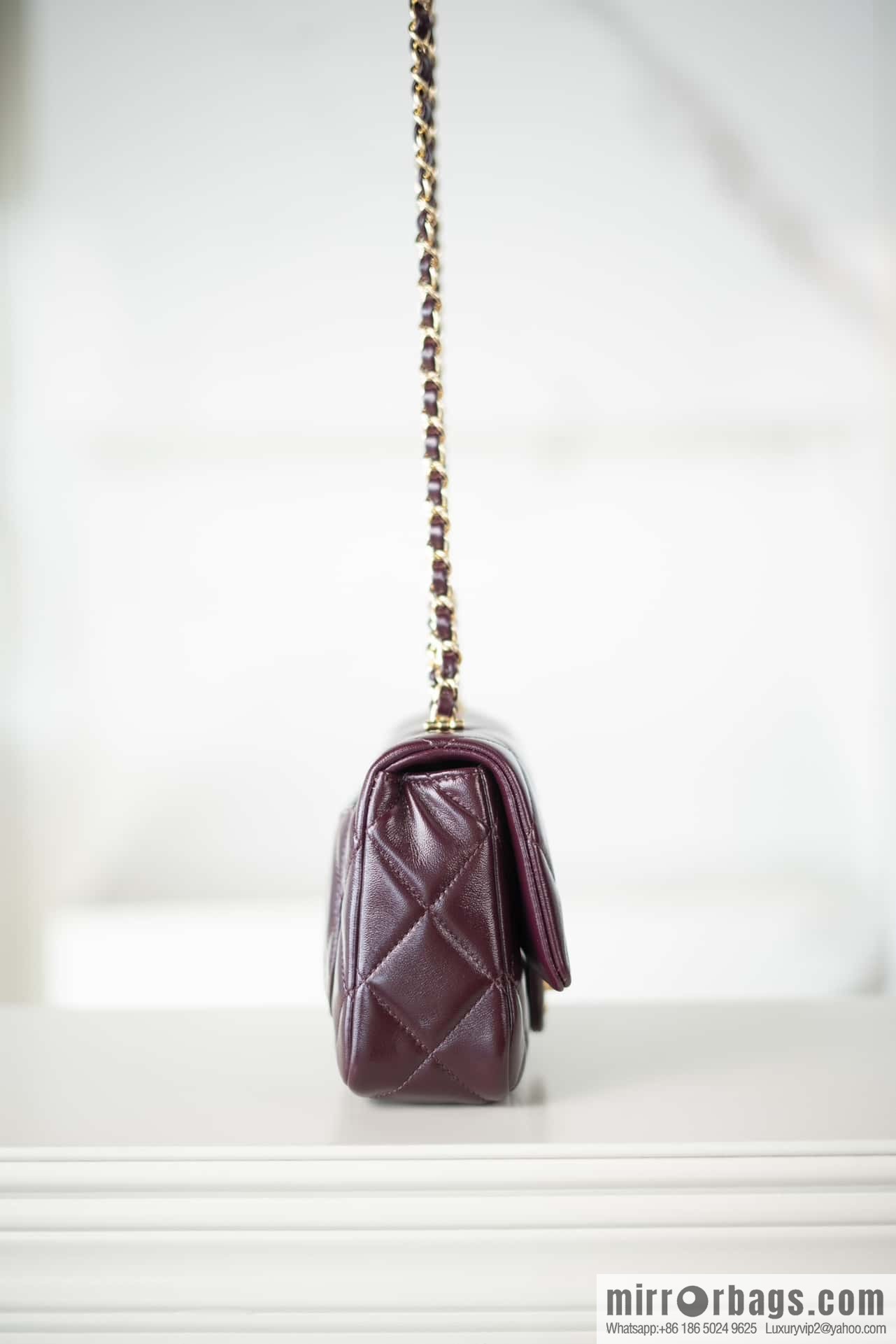 ππππππ πππ Flap new thick chain handle, square fat man, small, burgundy AS5032