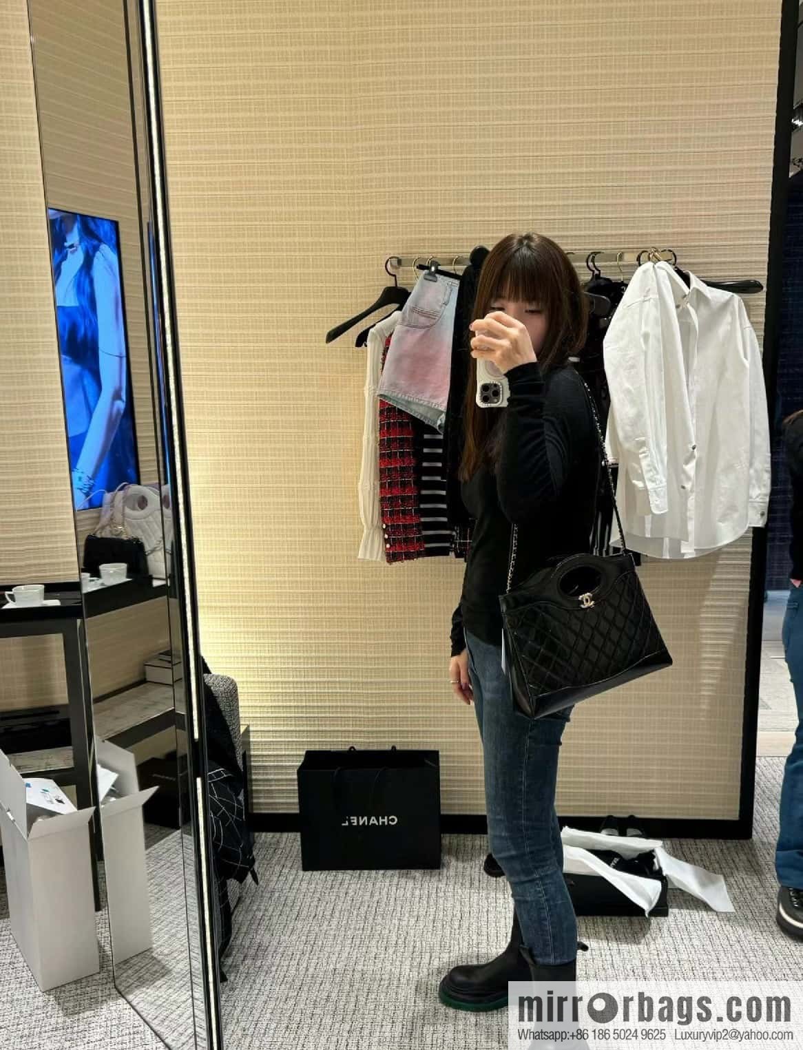 𝐂𝐡𝐚𝐧𝐞𝐥 24S 31bag horizontal medium, black ➿ genuine leather AS4854