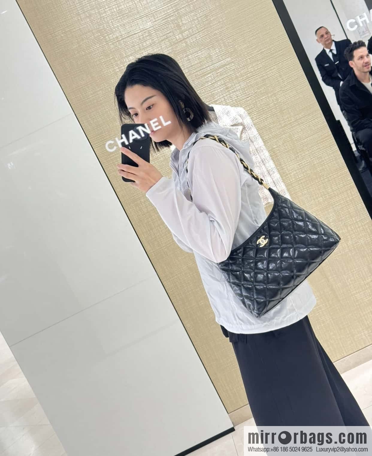 𝐂𝐡𝐚𝐧𝐞𝐥 𝟮𝟰𝗮 Premium Handicraft Workshop Hobo Black, Large, Genuine Leather AS4923