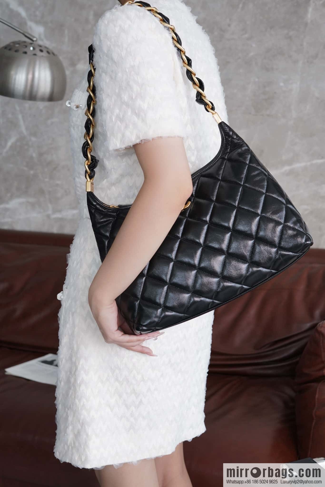 𝐂𝐡𝐚𝐧𝐞𝐥 𝟮𝟰𝗮 Premium Handicraft Workshop Hobo Black, Large, Genuine Leather AS4923