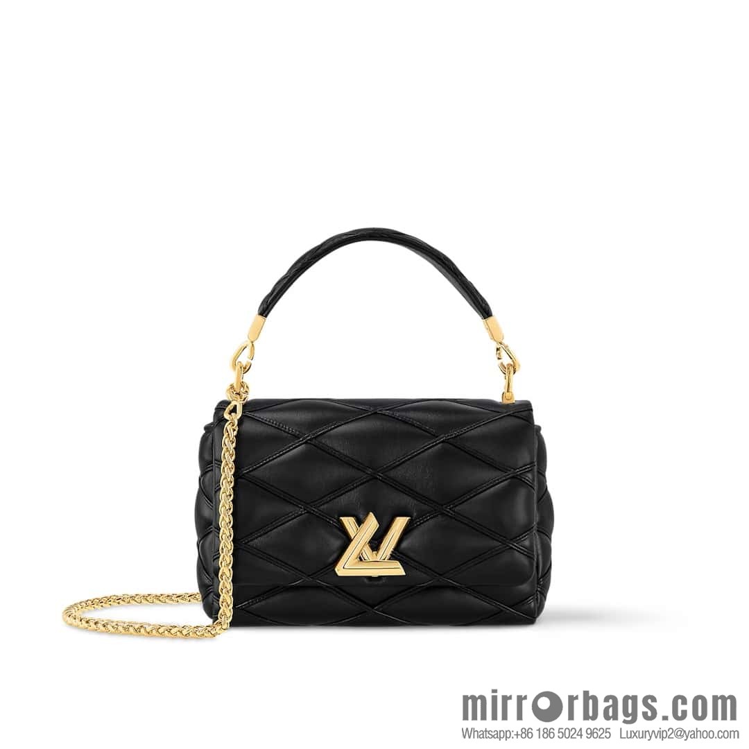 [Boutique‑grade] M12004 black full leather, chain bag, diamond Twist series GO-14 small handbag