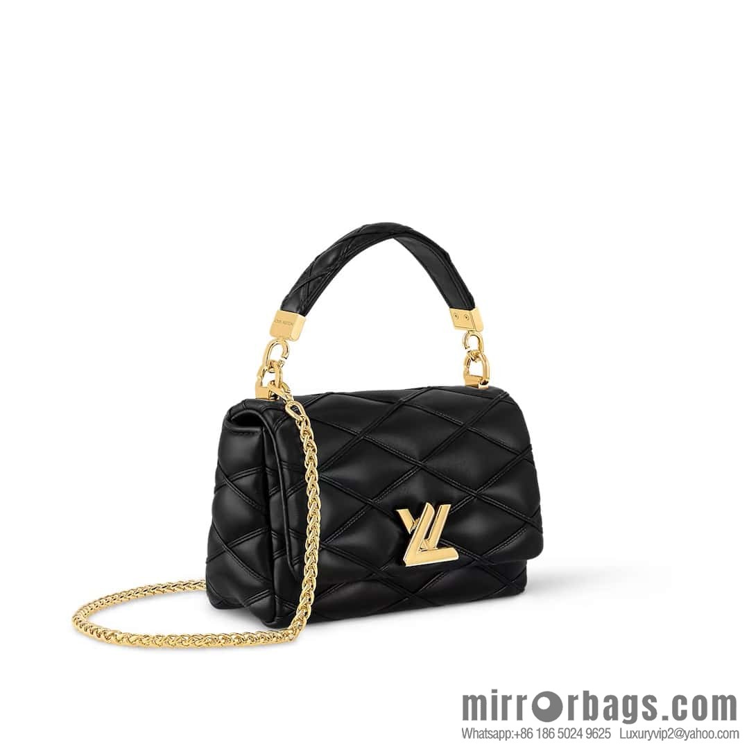 [Boutique‑grade] M12004 black full leather, chain bag, diamond Twist series GO-14 small handbag