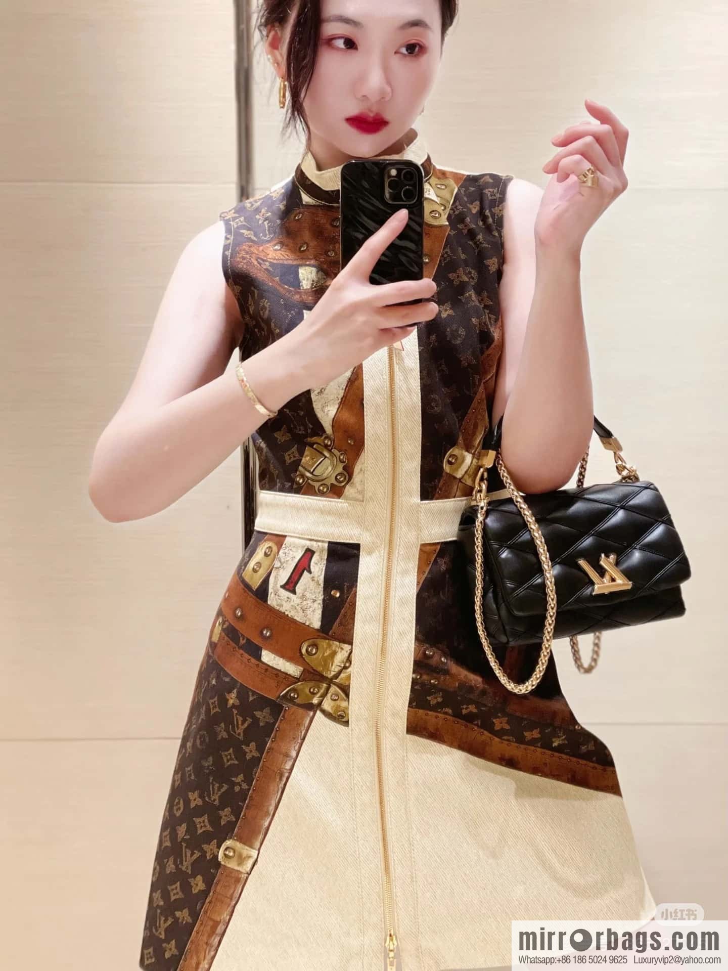 [Boutique‑grade] M12004 black full leather, chain bag, diamond Twist series GO-14 small handbag