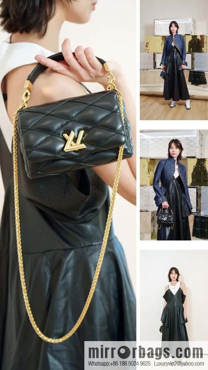 [Boutique‑grade] M12004 black full leather, chain bag, diamond Twist series GO-14 small handbag