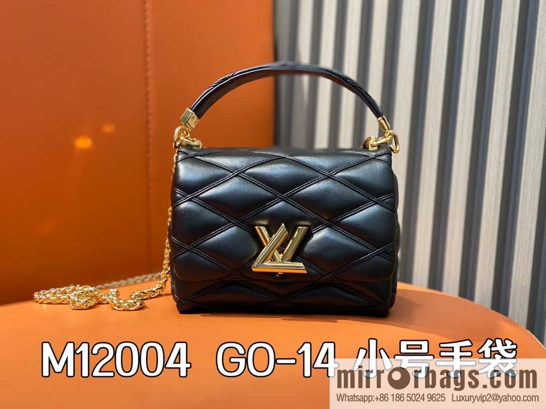 [Boutique‑grade] M12004 black full leather, chain bag, diamond Twist series GO-14 small handbag