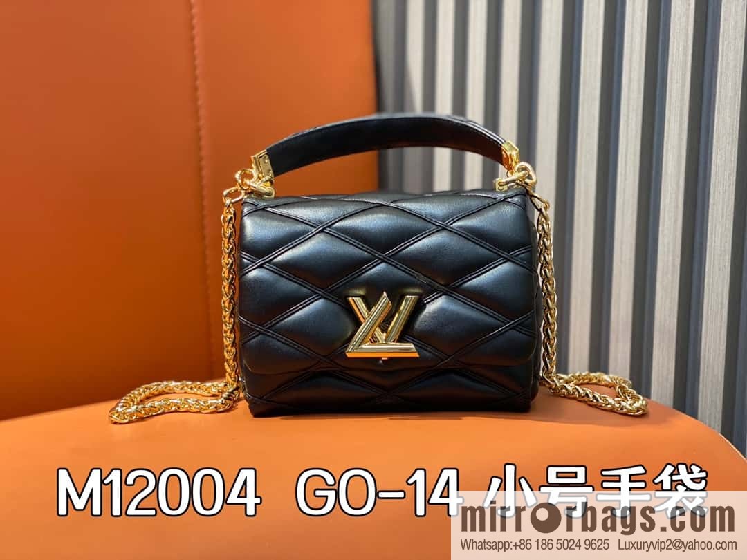 [Boutique‑grade] M12004 black full leather, chain bag, diamond Twist series GO-14 small handbag
