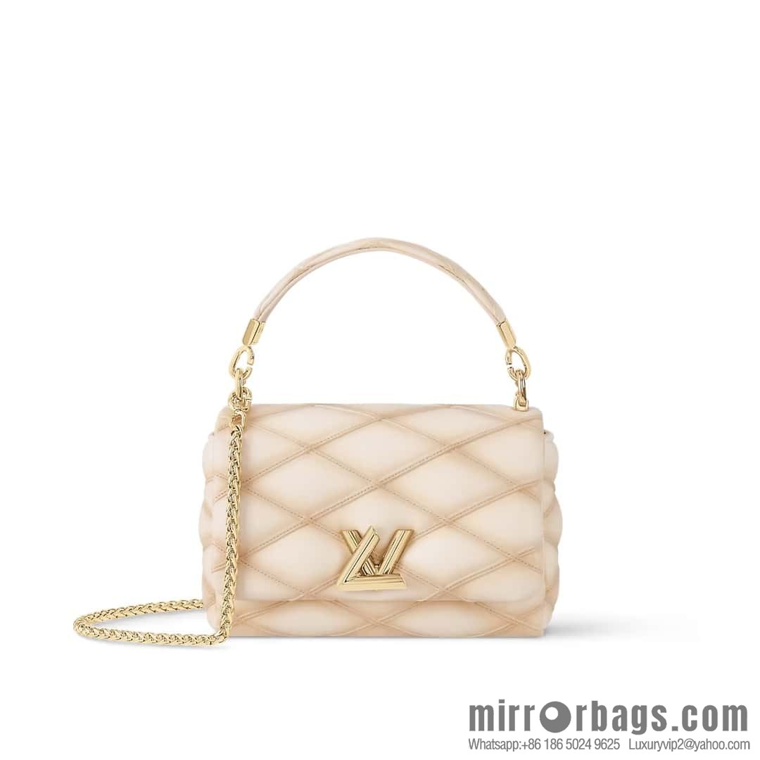 [Boutique‑grade] M12004 beige full leather, chain bag, diamond Twist series GO-14 small handbag
