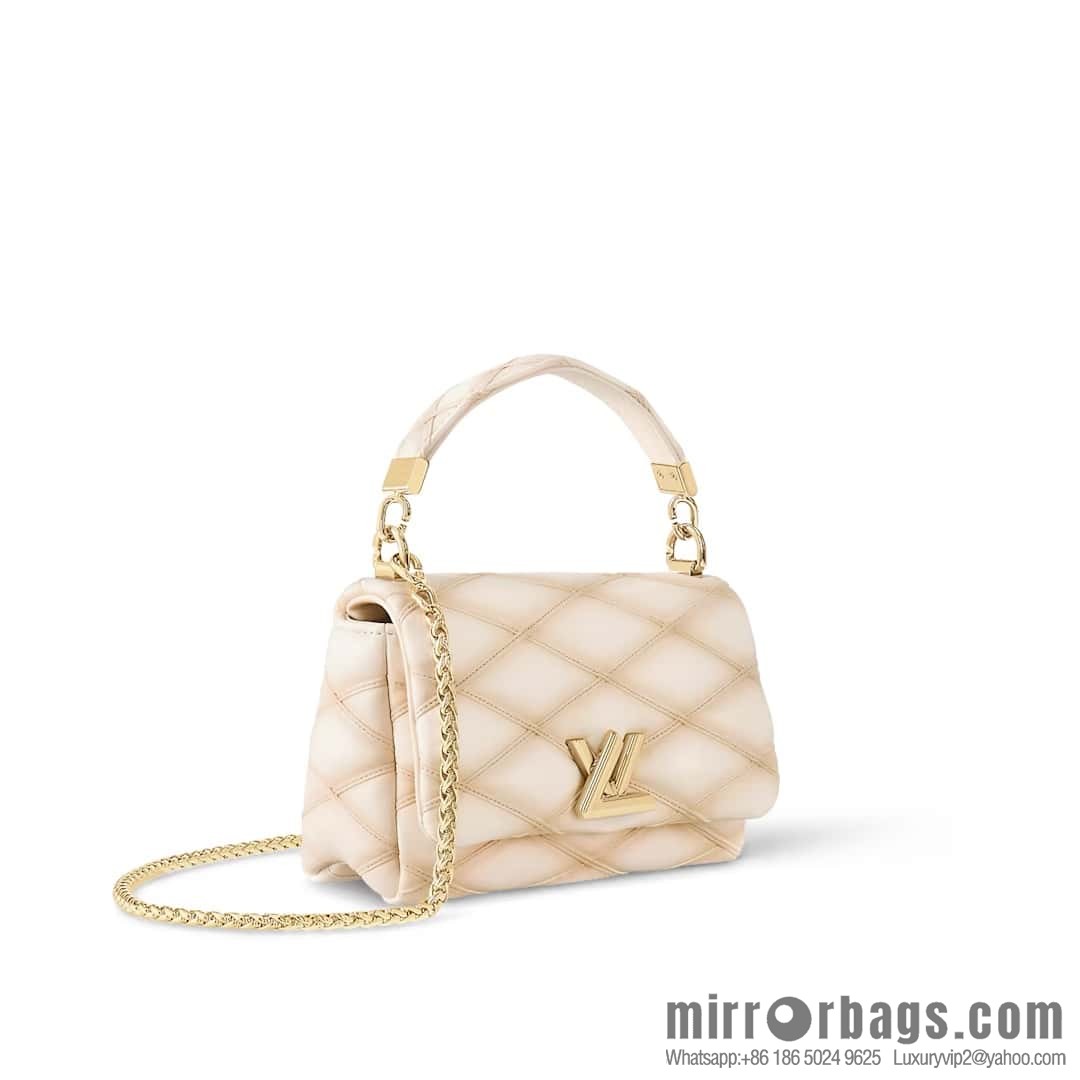 [Boutique‑grade] M12004 beige full leather, chain bag, diamond Twist series GO-14 small handbag