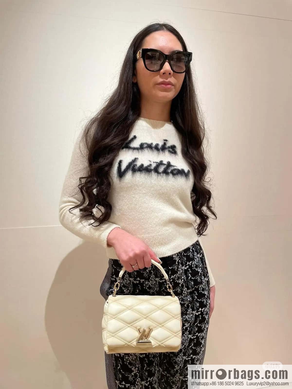 [Boutique‑grade] M12004 beige full leather, chain bag, diamond Twist series GO-14 small handbag