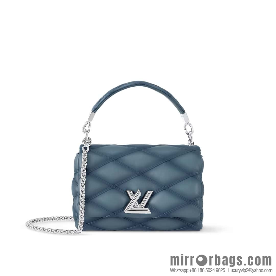 [Boutique‑grade] M12004 denim blue full leather, chain bag, diamond Twist series GO-14 small handbag