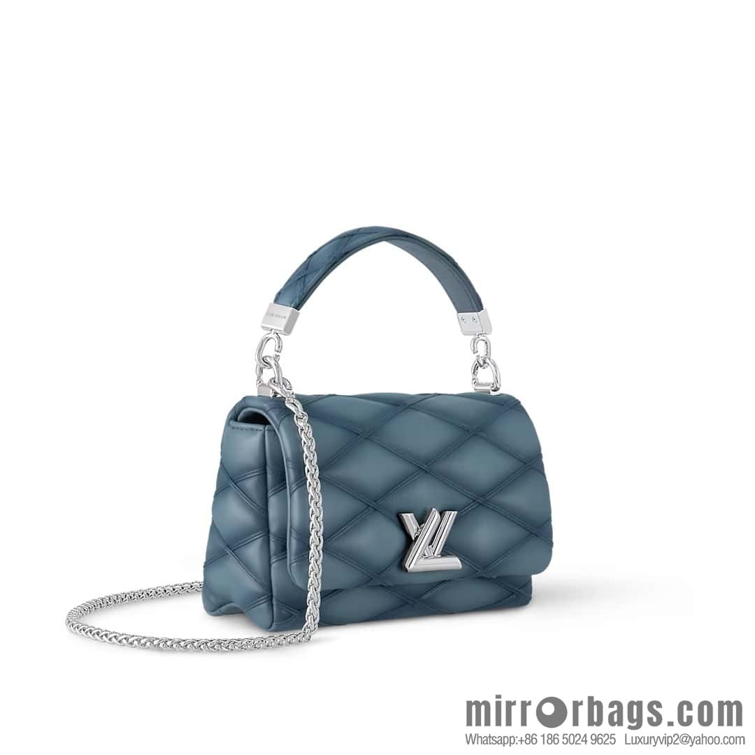 [Boutique‑grade] M12004 denim blue full leather, chain bag, diamond Twist series GO-14 small handbag