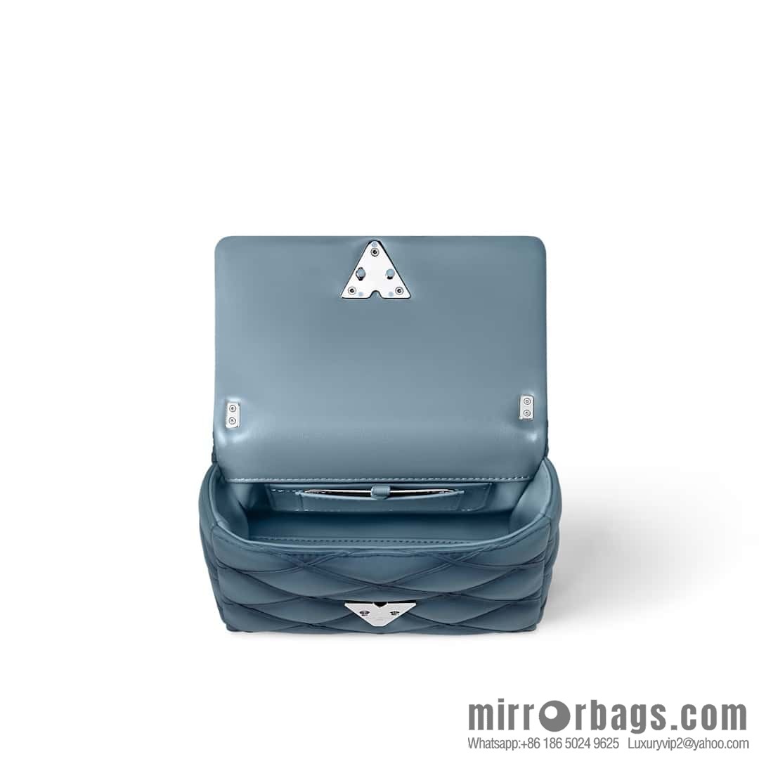 [Boutique‑grade] M12004 denim blue full leather, chain bag, diamond Twist series GO-14 small handbag