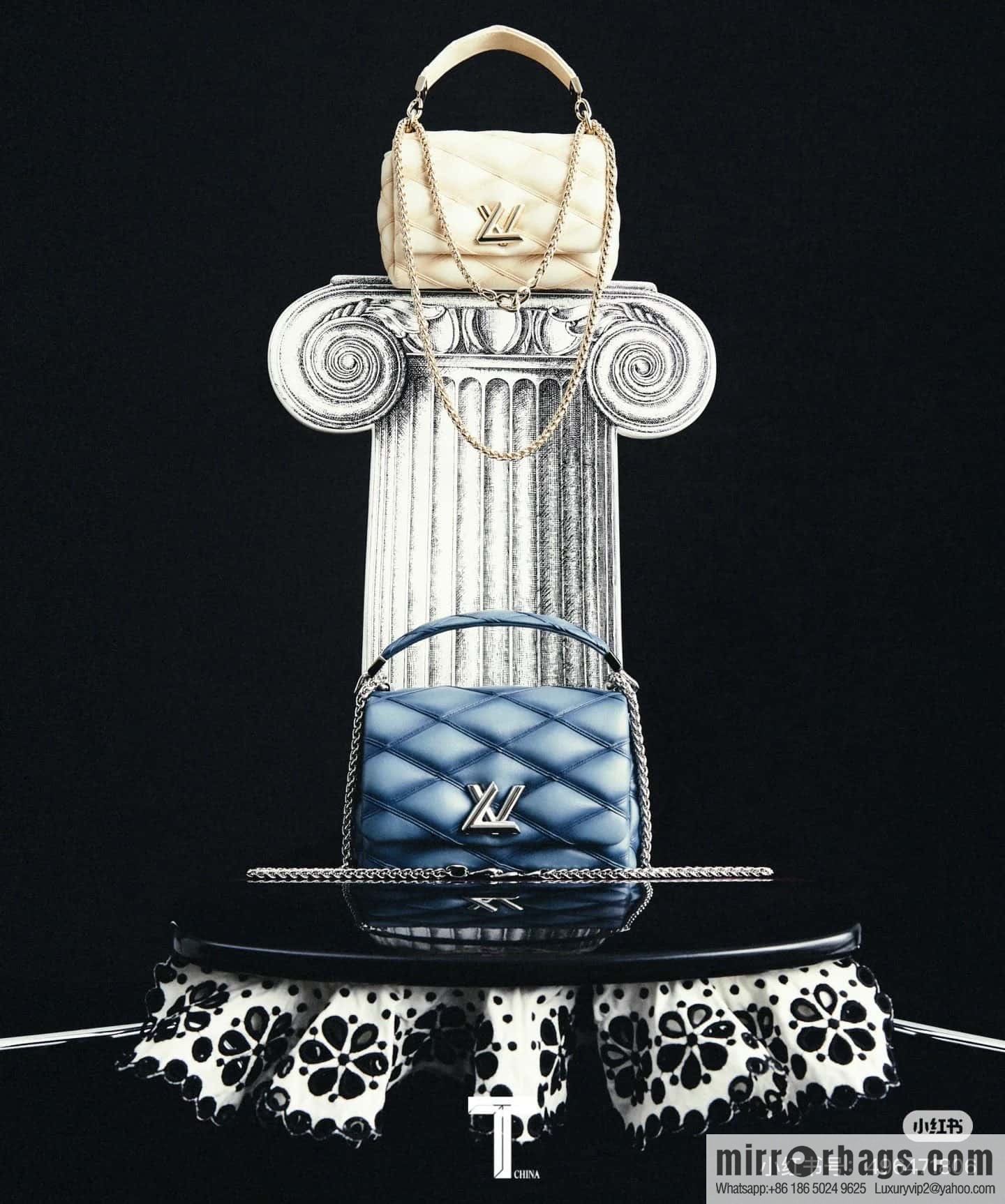 [Boutique‑grade] M12004 denim blue full leather, chain bag, diamond Twist series GO-14 small handbag