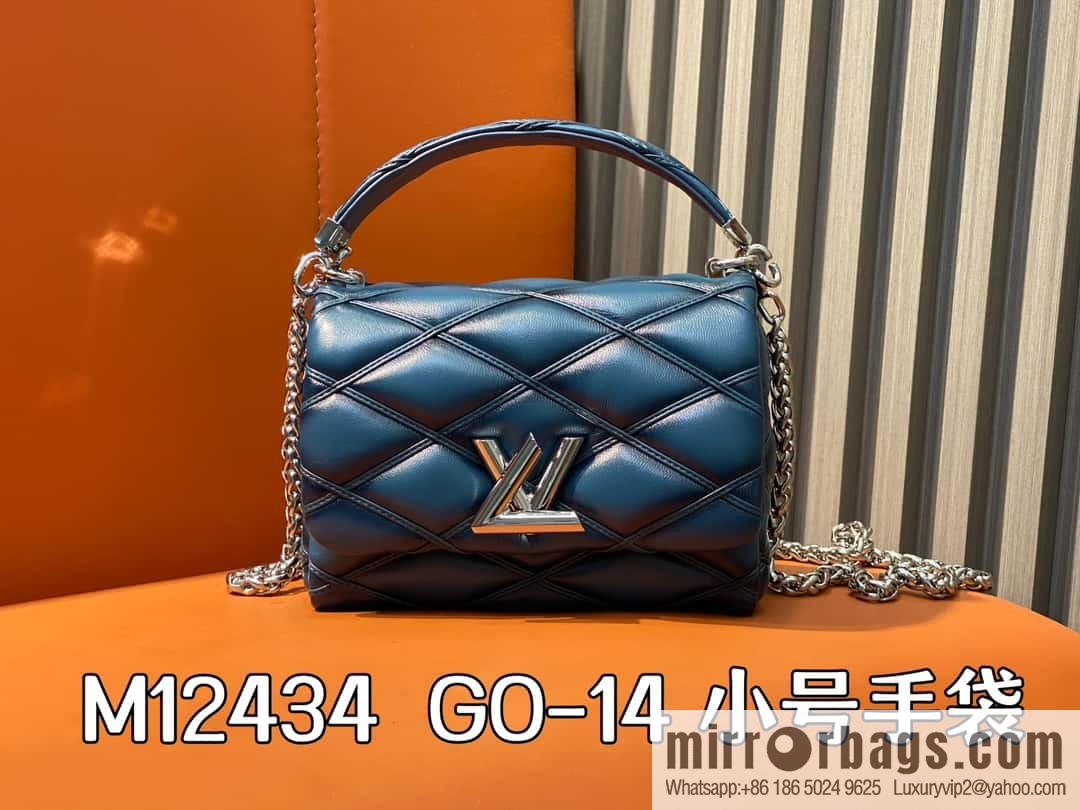 [Boutique‑grade] M12004 denim blue full leather, chain bag, diamond Twist series GO-14 small handbag