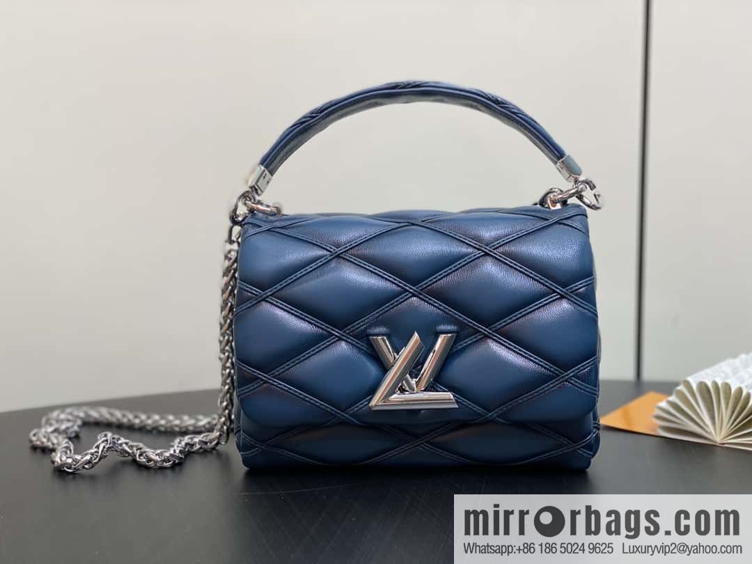 [Boutique‑grade] M12004 denim blue full leather, chain bag, diamond Twist series GO-14 small handbag
