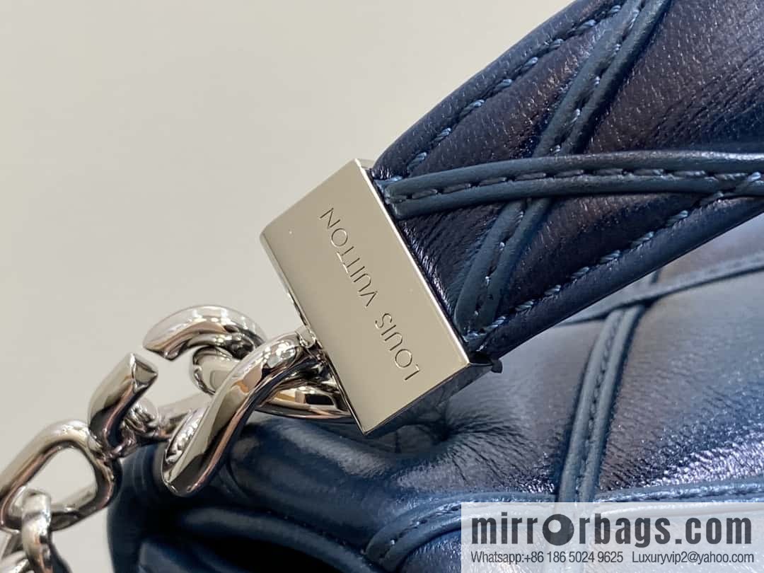 [Boutique‑grade] M12004 denim blue full leather, chain bag, diamond Twist series GO-14 small handbag
