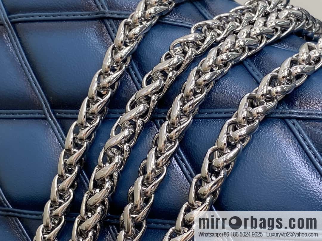 [Boutique‑grade] M12004 denim blue full leather, chain bag, diamond Twist series GO-14 small handbag