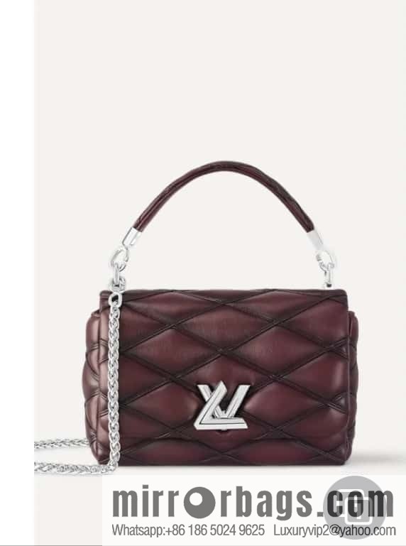 [Boutique‑grade] M12004 burgundy full leather, chain bag, diamond Twist series GO-14 small handbag