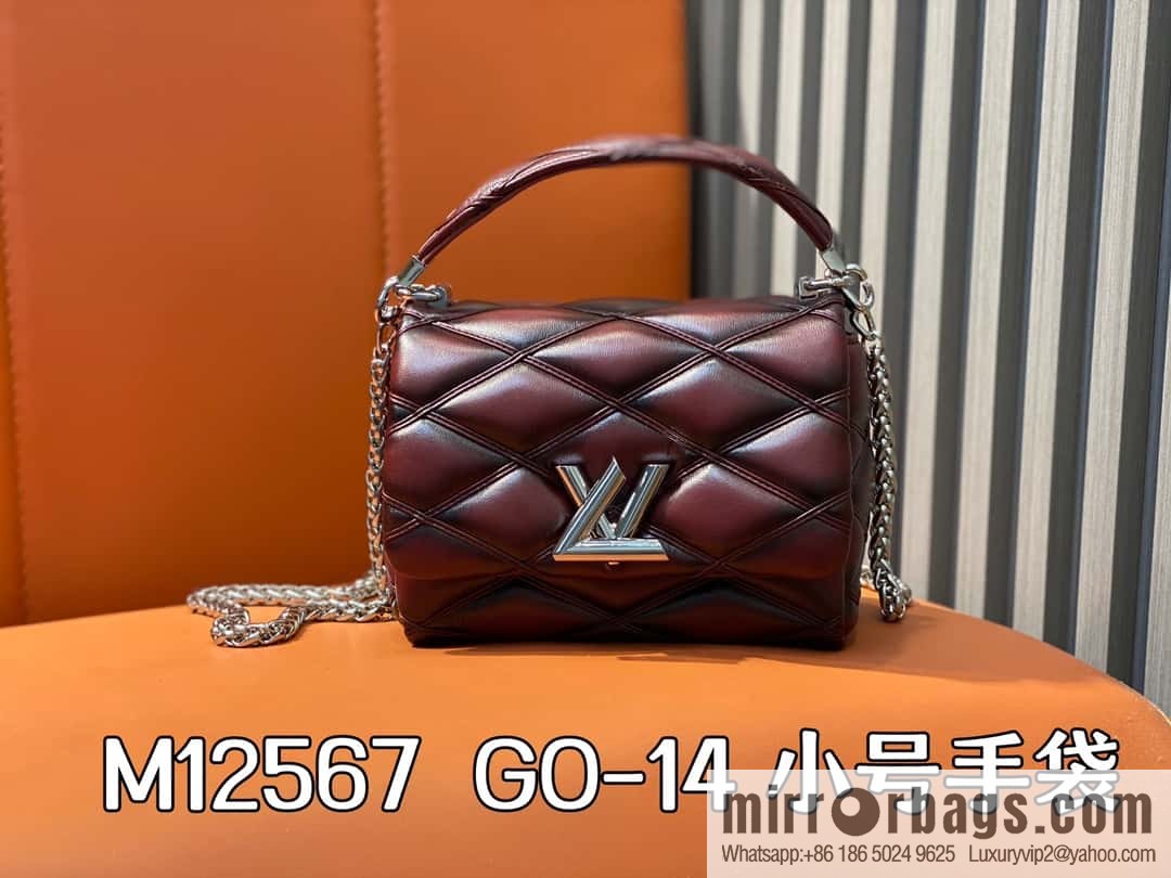 [Boutique‑grade] M12004 burgundy full leather, chain bag, diamond Twist series GO-14 small handbag