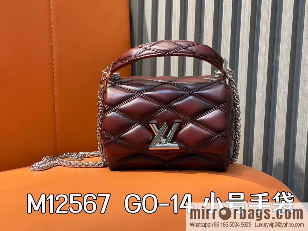 [Boutique‑grade] M12004 burgundy full leather, chain bag, diamond Twist series GO-14 small handbag