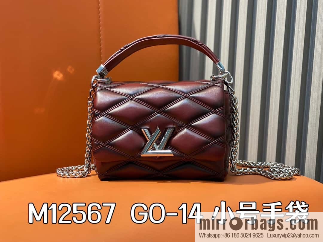 [Boutique‑grade] M12004 burgundy full leather, chain bag, diamond Twist series GO-14 small handbag