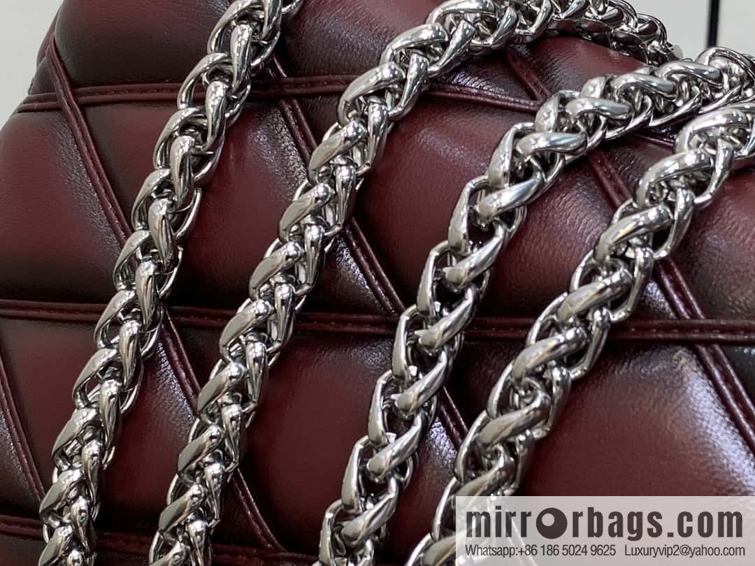 [Boutique‑grade] M12004 burgundy full leather, chain bag, diamond Twist series GO-14 small handbag
