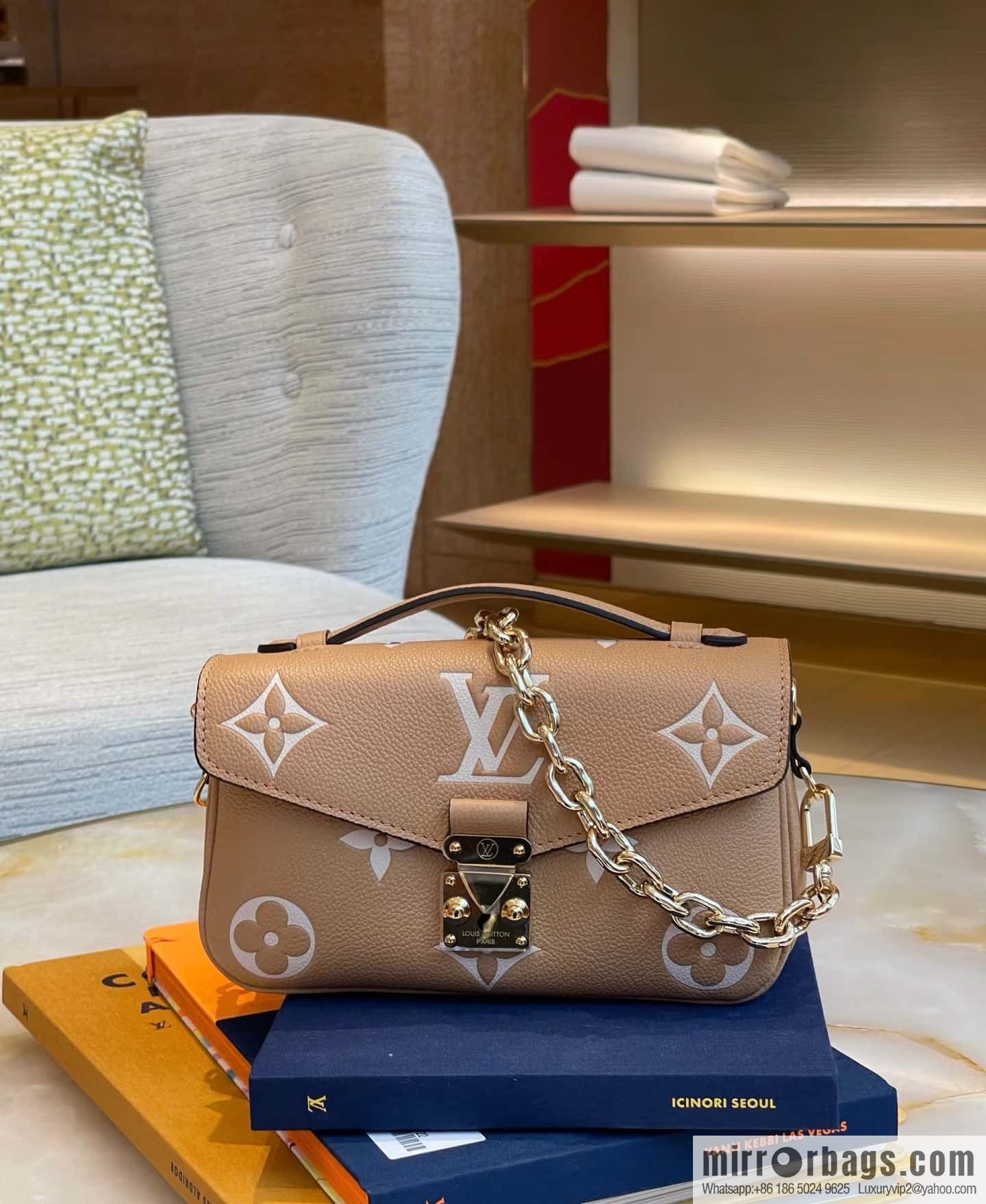 [Boutique‑grade] M12735 light brown, full leather chain bag messenger bag series M46595 This Pochette Métis East West handbag