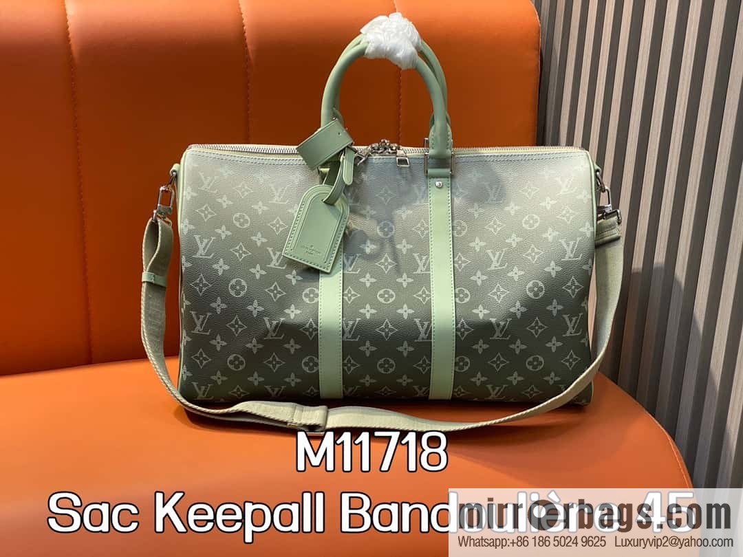 [Premium‑quality] M11718 green gradual change travel bag series Sac Keepall Bandoulière 45 M41418 11718 gradual change green flower