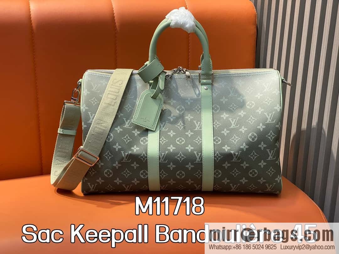 [Premium‑quality] M11718 green gradual change travel bag series Sac Keepall Bandoulière 45 M41418 11718 gradual change green flower