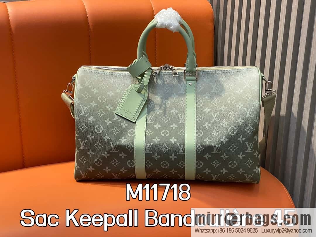 [Premium‑quality] M11718 green gradual change travel bag series Sac Keepall Bandoulière 45 M41418 11718 gradual change green flower