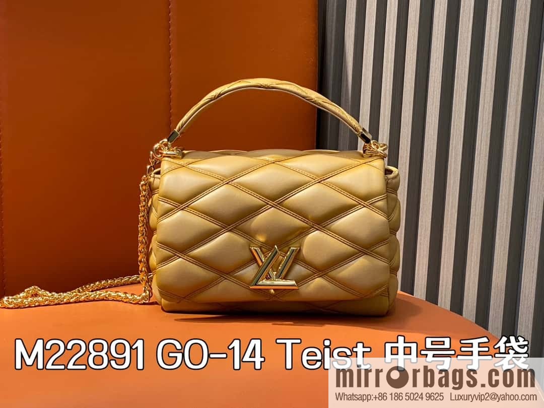 [Boutique‑grade] M22891 apricot, full leather rhombus chain bag series GO-14 Teist medium handbag M23045 M22890