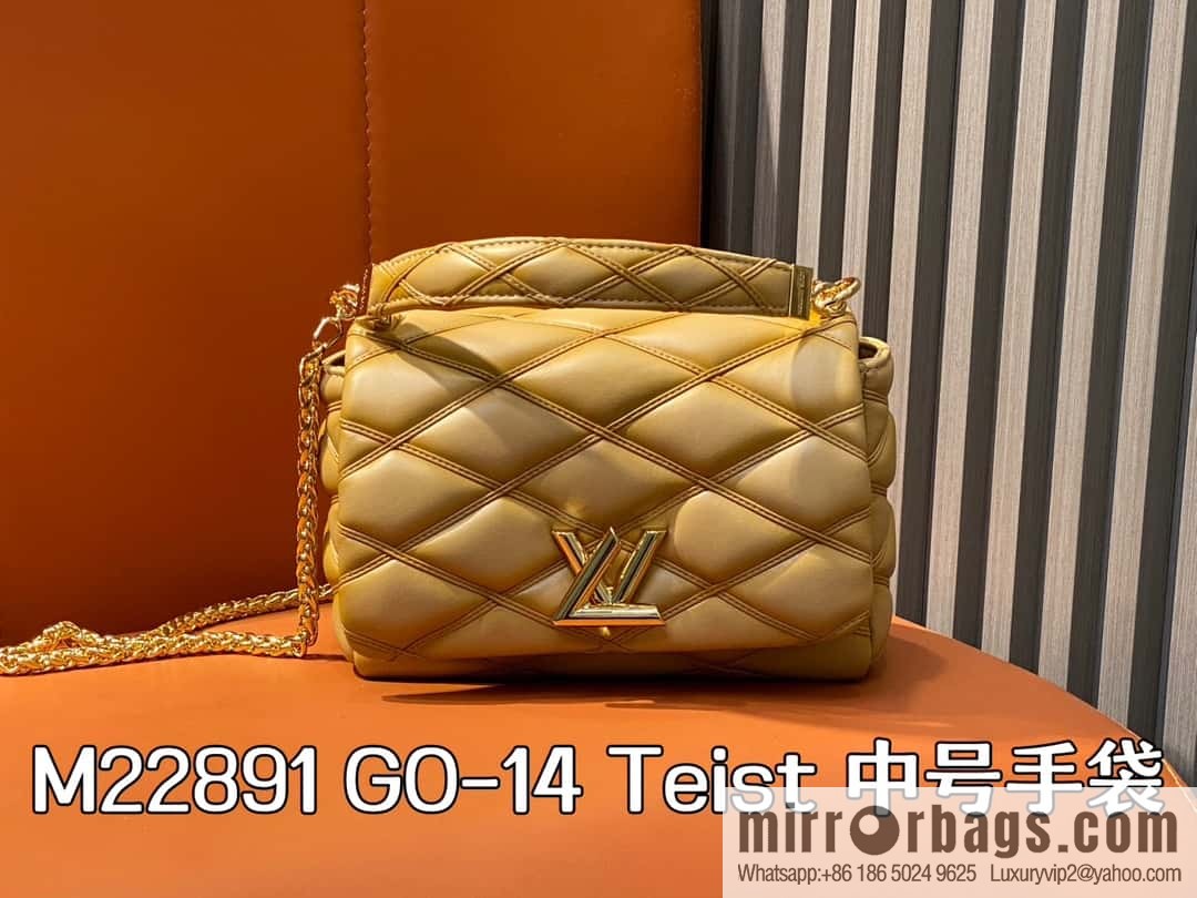 [Boutique‑grade] M22891 apricot, full leather rhombus chain bag series GO-14 Teist medium handbag M23045 M22890