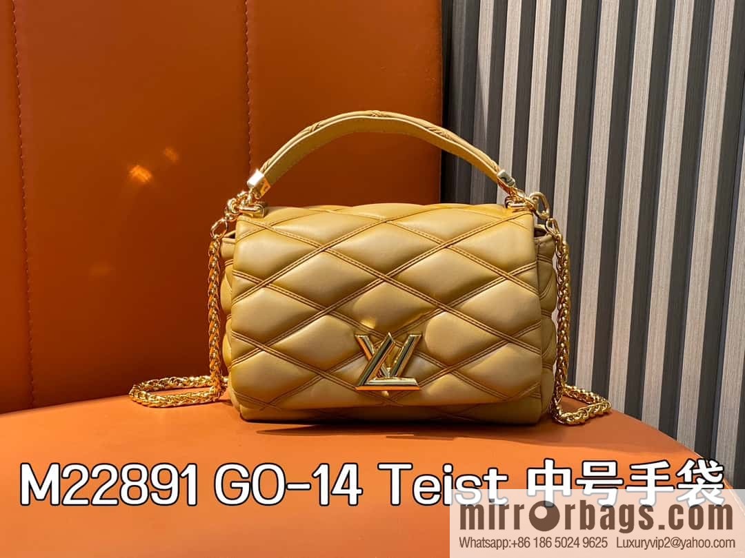 [Boutique‑grade] M22891 apricot, full leather rhombus chain bag series GO-14 Teist medium handbag M23045 M22890