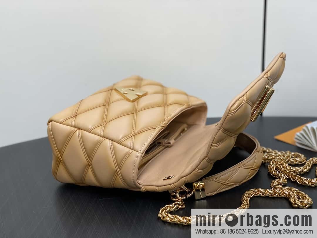 [Boutique‑grade] M22891 apricot, full leather rhombus chain bag series GO-14 Teist medium handbag M23045 M22890