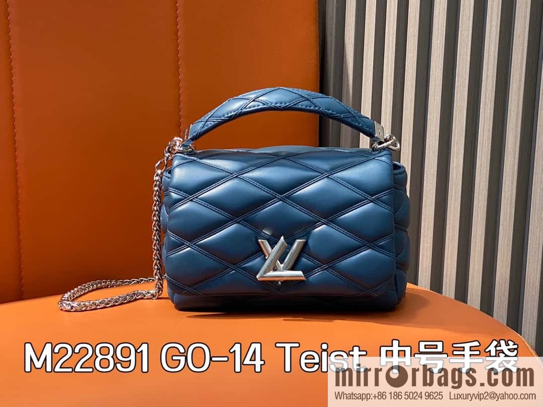 [Boutique‑grade] M22891 denim blue, full leather rhombus chain bag series GO-14 Teist medium handbag M23045 M22890