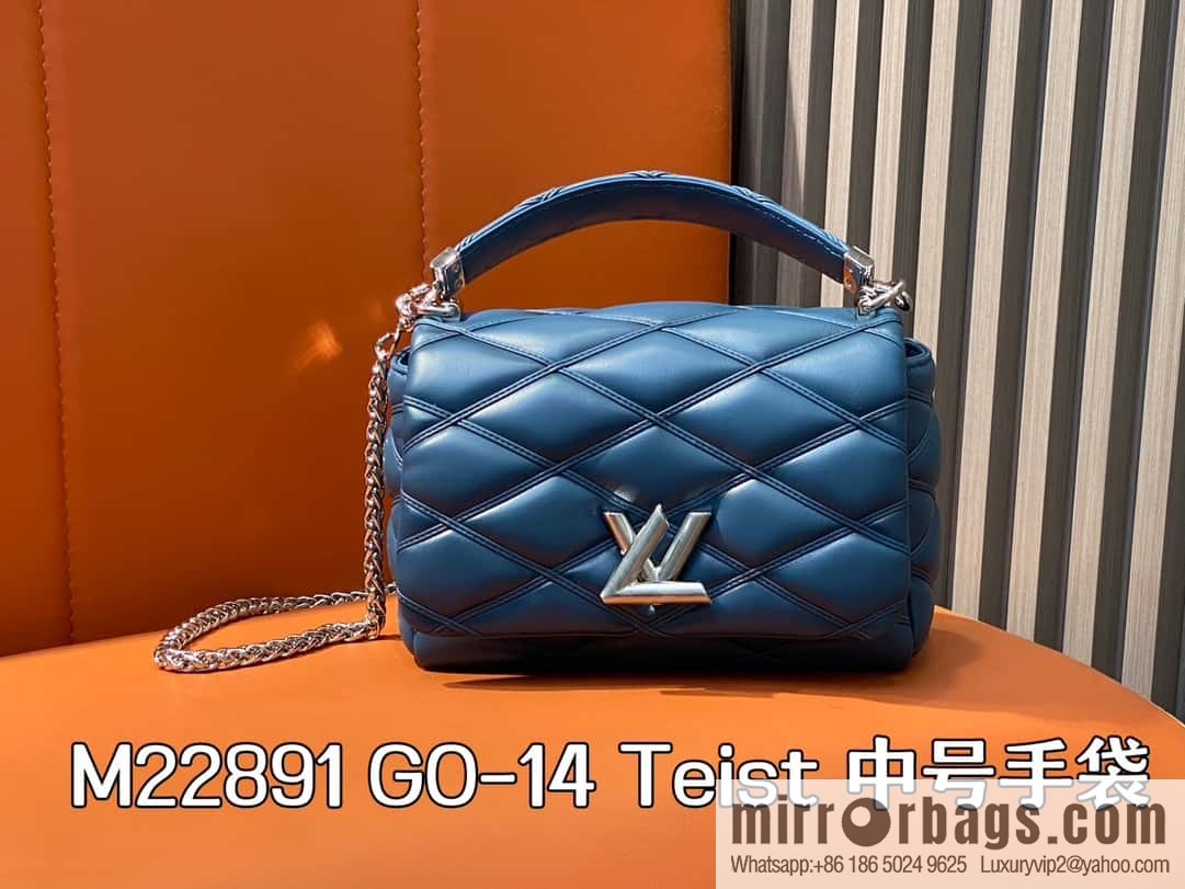 [Boutique‑grade] M22891 denim blue, full leather rhombus chain bag series GO-14 Teist medium handbag M23045 M22890
