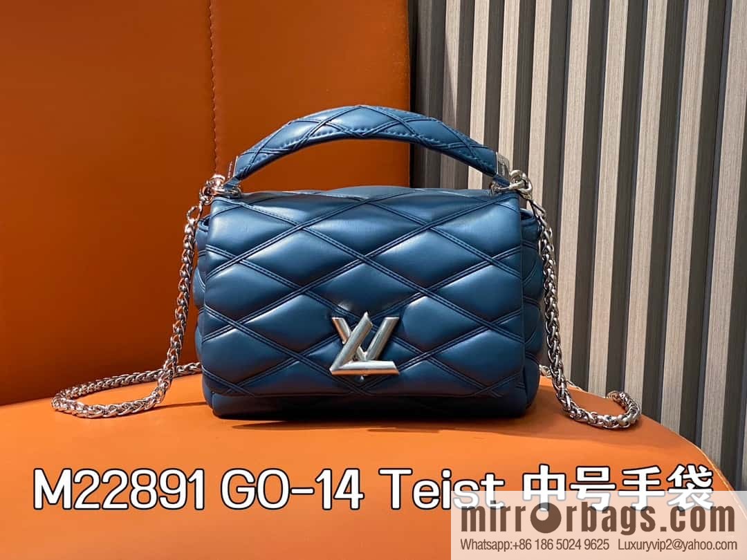 [Boutique‑grade] M22891 denim blue, full leather rhombus chain bag series GO-14 Teist medium handbag M23045 M22890