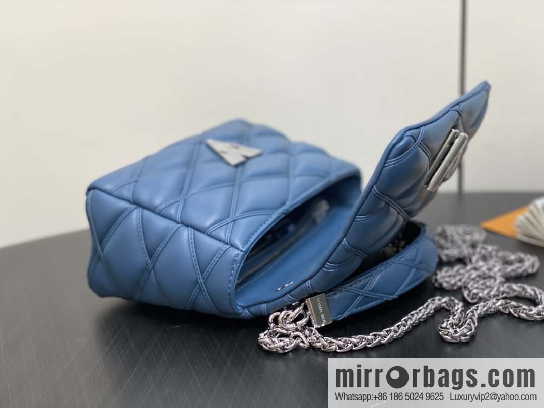 [Boutique‑grade] M22891 denim blue, full leather rhombus chain bag series GO-14 Teist medium handbag M23045 M22890