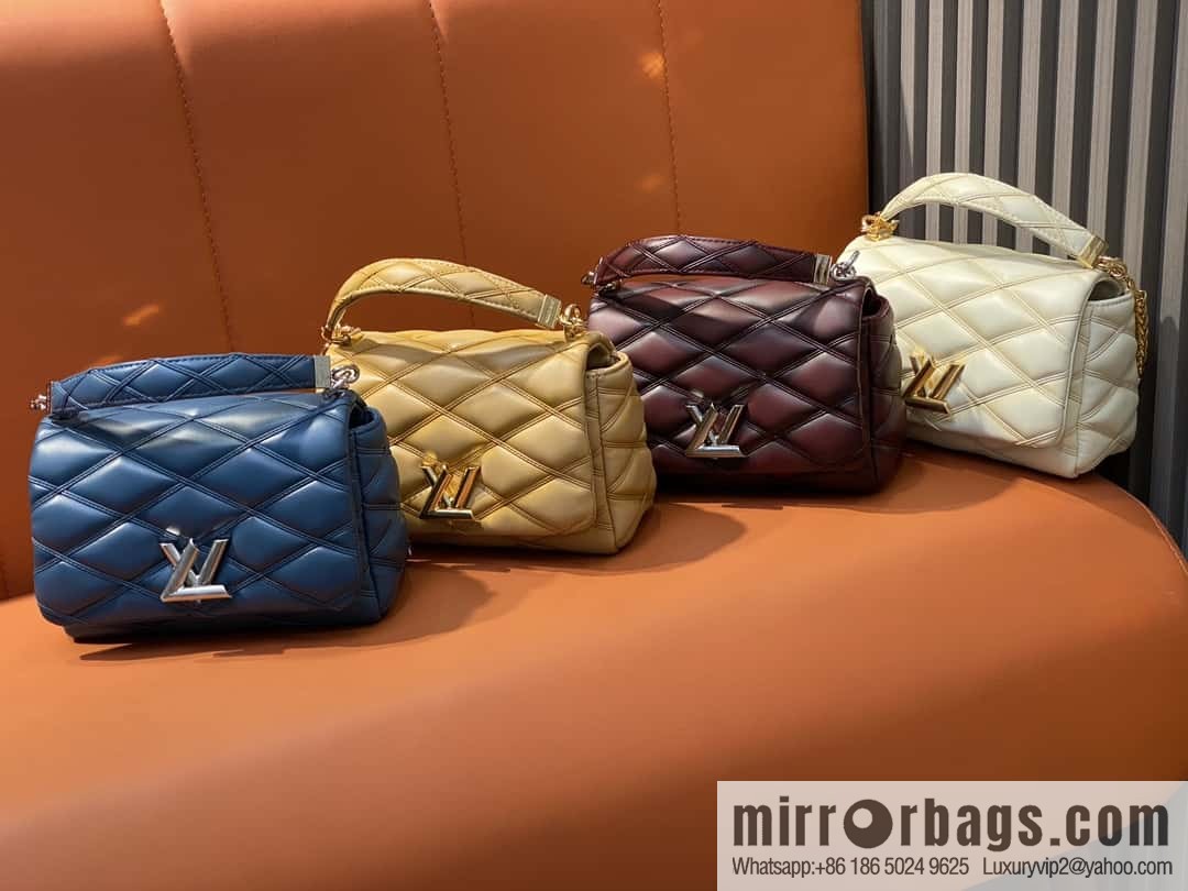 [Boutique‑grade] M22891 denim blue, full leather rhombus chain bag series GO-14 Teist medium handbag M23045 M22890