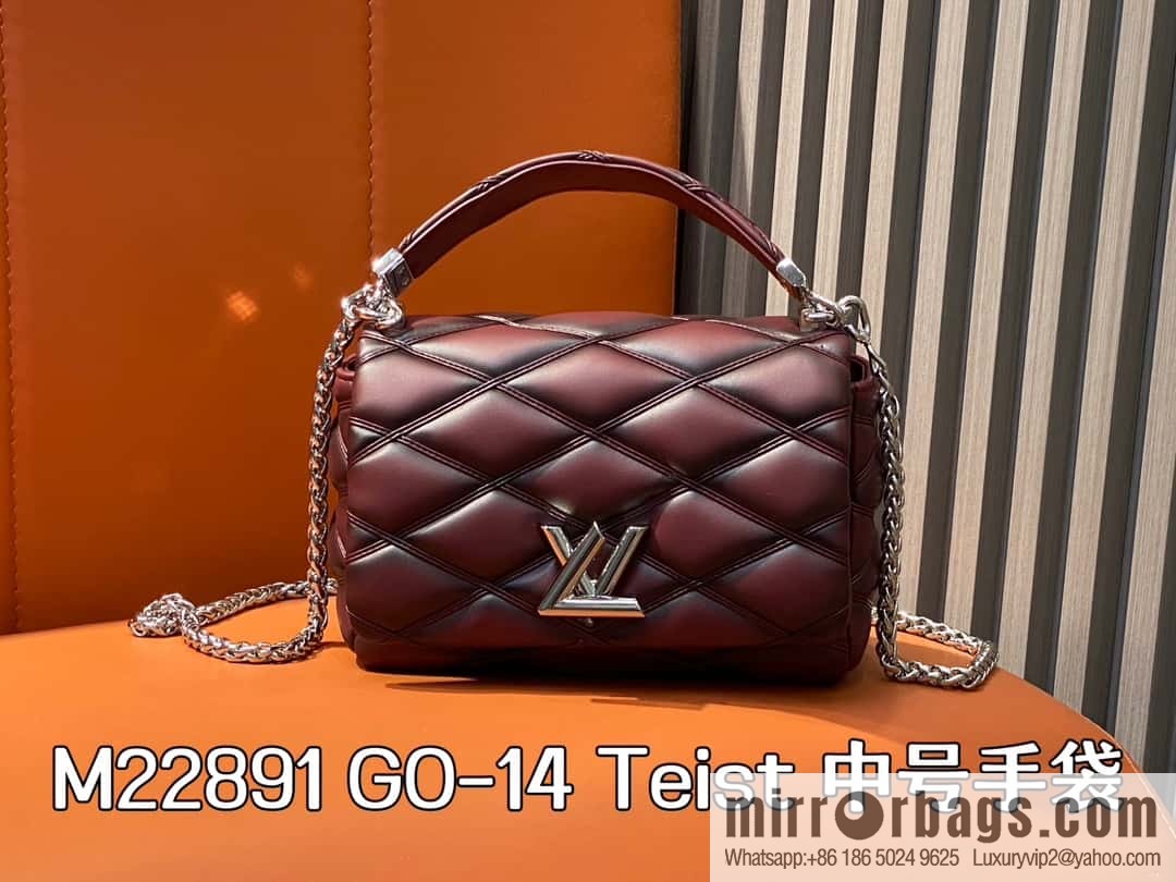 [Boutique‑grade] M22891 denim blue, full leather rhombus chain bag series GO-14 Teist medium handbag M23045 M22890