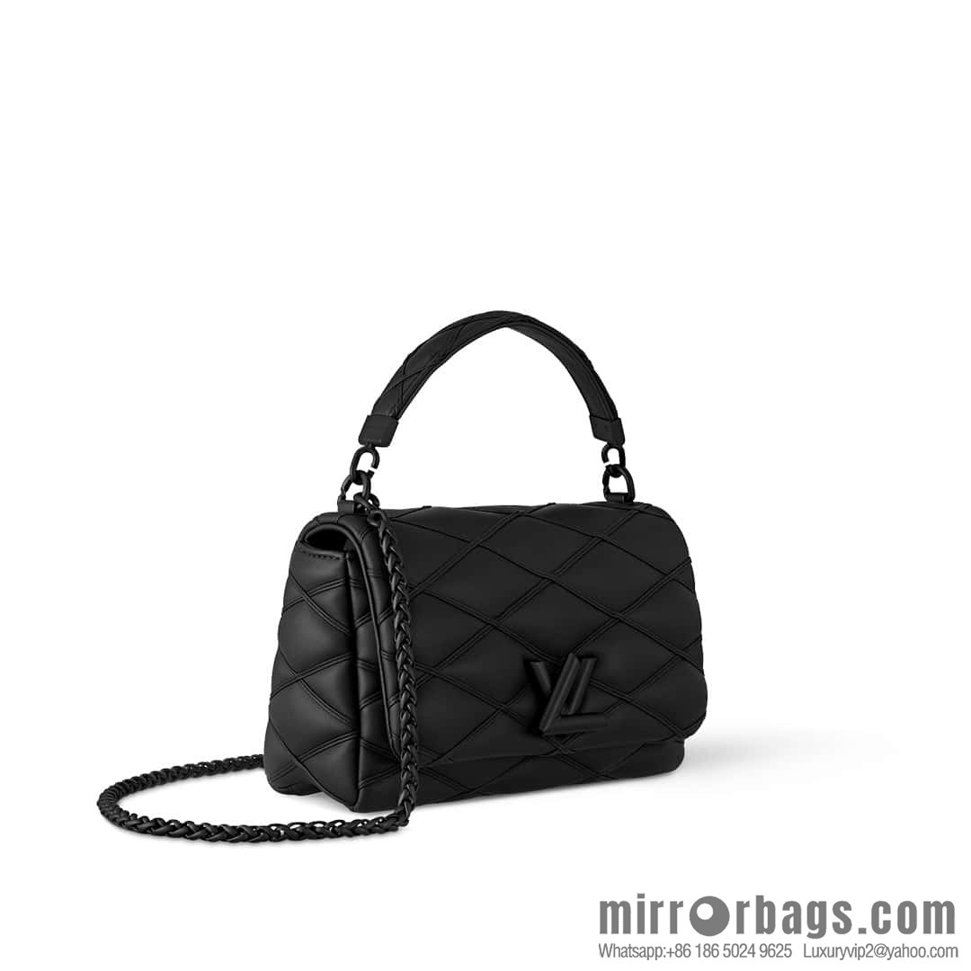 [Boutique‑grade] M11374 black, Darth Vader full leather rhombus chain bag series GO-14 Teist medium handbag