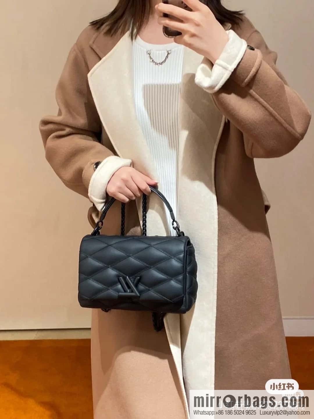 [Boutique‑grade] M11374 black, Darth Vader full leather rhombus chain bag series GO-14 Teist medium handbag