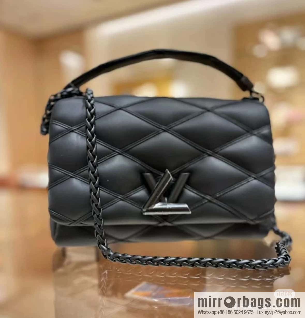 [Boutique‑grade] M11374 black, Darth Vader full leather rhombus chain bag series GO-14 Teist medium handbag