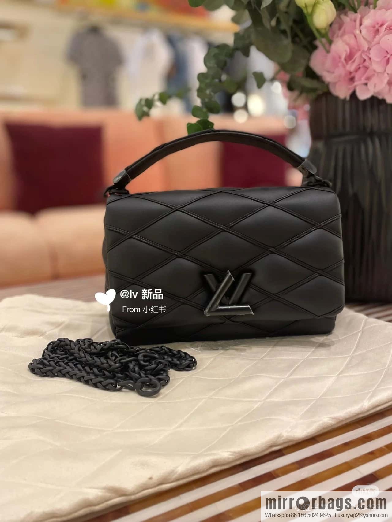 [Boutique‑grade] M11374 black, Darth Vader full leather rhombus chain bag series GO-14 Teist medium handbag